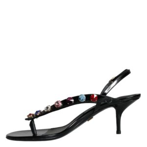 Dolce & Gabbana Black Leather Crystal Slingback Sandals Shoes