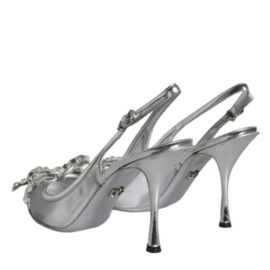 Dolce & Gabbana Silver Mesh Crystal Embellished Slingback Shoes