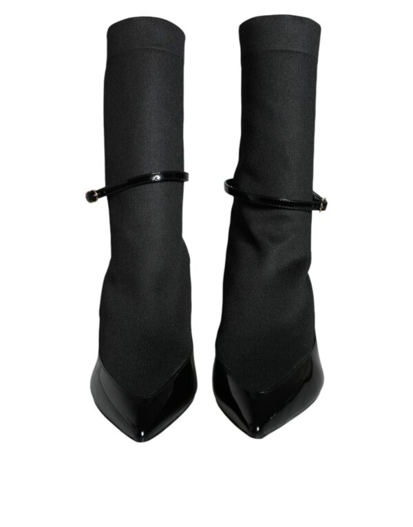 Dolce & Gabbana Black Leather Stilettos Booties Socks Shoes - Image 2