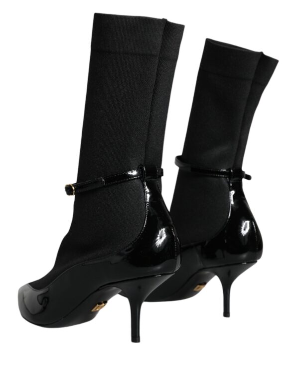 Dolce & Gabbana Black Leather Stilettos Booties Socks Shoes - Image 4