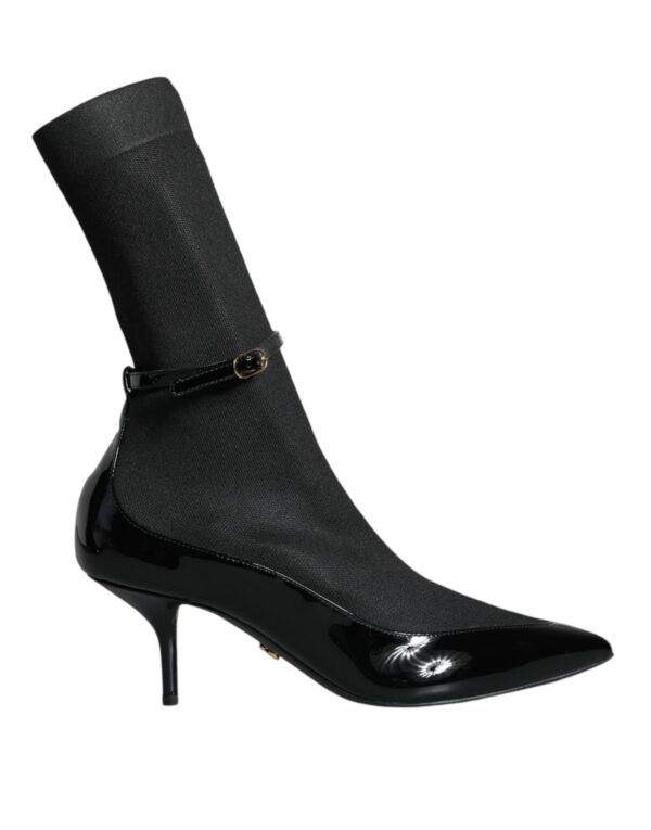 Dolce & Gabbana Black Leather Stilettos Booties Socks Shoes - Image 5