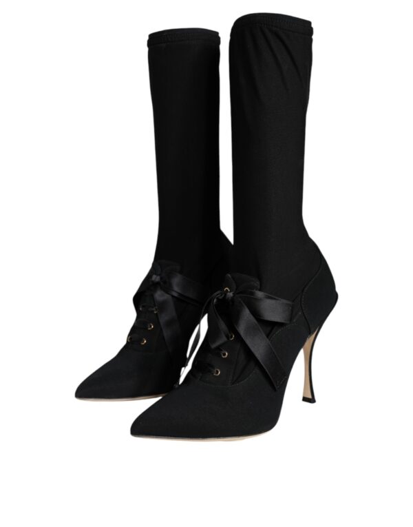 Dolce & Gabbana Black Stiletto Heels Mid Calf Boots Shoes - Image 3