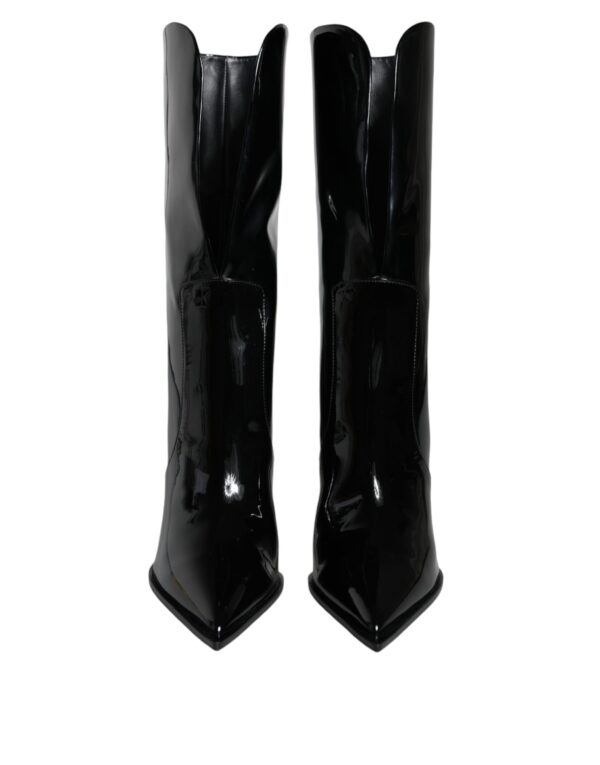 Dolce & Gabbana Black Patent Leather Mid Calf Boots Shoes - Image 2