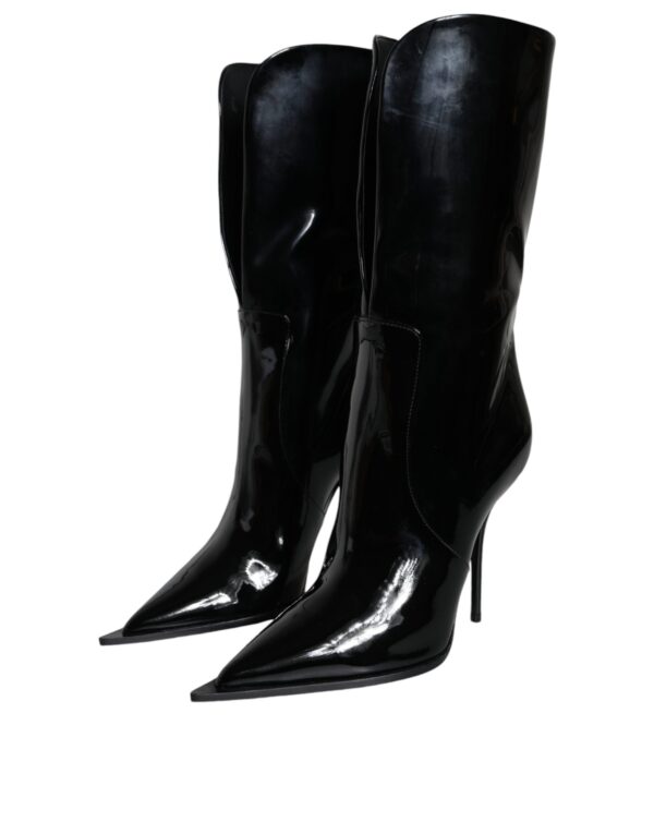 Dolce & Gabbana Black Patent Leather Mid Calf Boots Shoes - Image 3