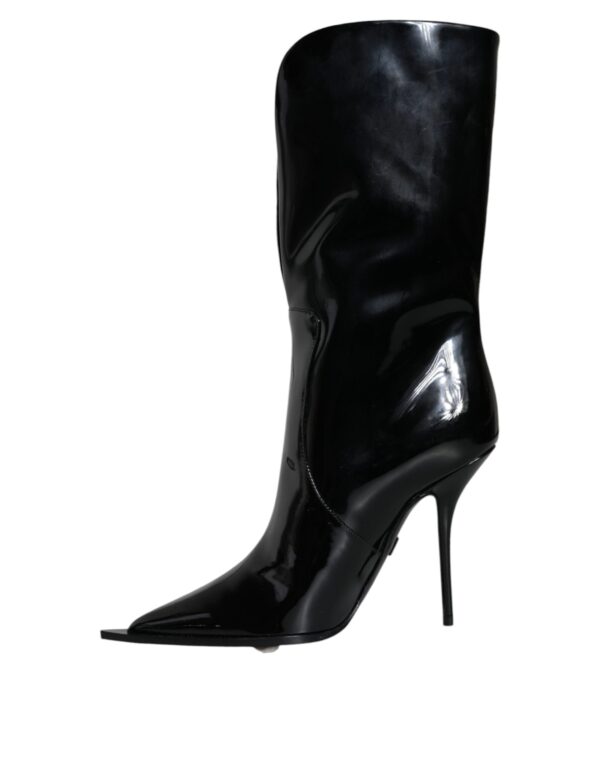 Dolce & Gabbana Black Patent Leather Mid Calf Boots Shoes - Image 5