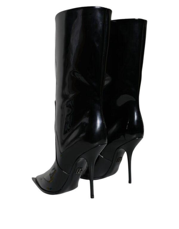 Dolce & Gabbana Black Patent Leather Mid Calf Boots Shoes - Image 4