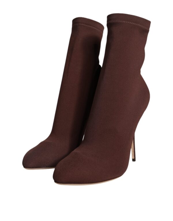 Dolce & Gabbana Brown Stiletto Heels Socks Ankle Boots Shoes - Image 3