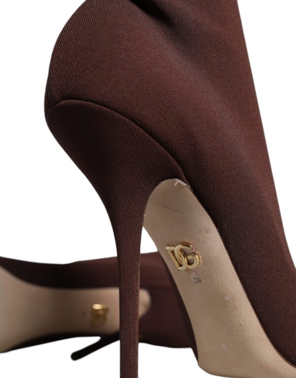 Dolce & Gabbana Brown Stiletto Heels Socks Ankle Boots Shoes - Image 7