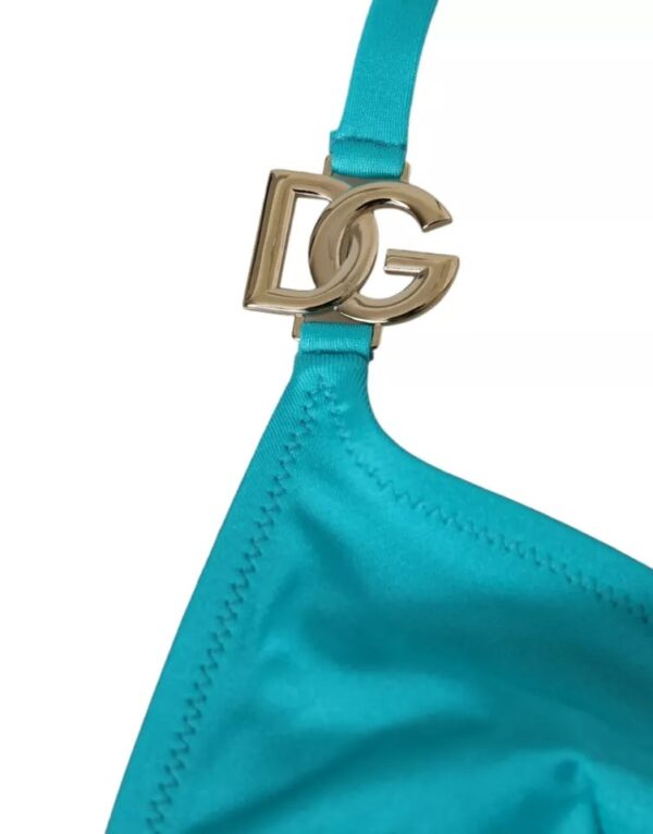 Dolce & Gabbana Blue Green Halter DG Logo Swimwear Beachwear Bikini Top - Image 3