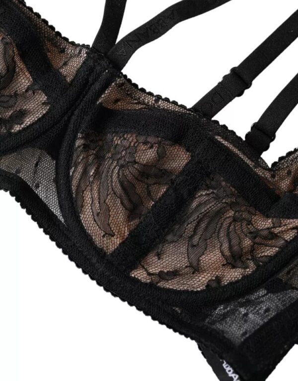 Dolce & Gabbana Black Floral Lace Nylon Balconcino Bra Underwear - Image 4