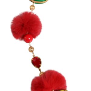 Dolce & Gabbana Gold Brass Red Fur Crystal Waist Torero Belt