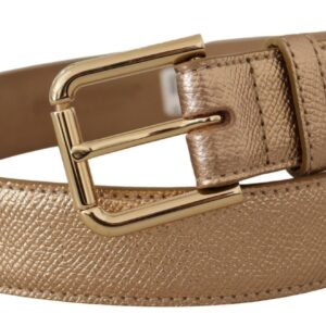 Dolce & Gabbana Chic Rose Gold Leather Belt with Logo Buckle