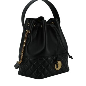 Versace Elegant Black Leather Medusa Bucket Shoulder Bag