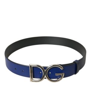 Dolce & Gabbana Blue Leather Silver Metal Logo Buckle Belt Men