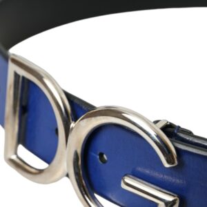 Dolce & Gabbana Blue Leather Silver Metal Logo Buckle Belt Men