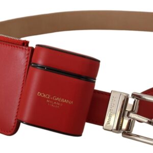 Dolce & Gabbana Red Airpods Case Coin Purse Silver Buckle Belt