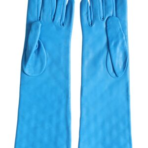 Dolce & Gabbana Blue Leather Quilted Mid Arm Length Gloves