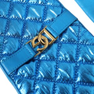 Dolce & Gabbana Blue Leather Quilted Mid Arm Length Gloves