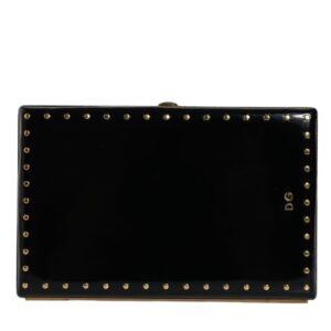 Dolce & Gabbana Black Leather Studs Gold Frame Clutch Evening Purse Bag