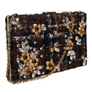 Dolce & Gabbana Multicolor Tweed Floral Clutch Evening Party Purse CrossBody Bag