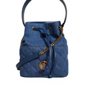 Versace Blue Quilted Denim Leather Crossbody Shoulder Bag