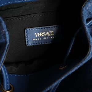 Versace Blue Quilted Denim Leather Crossbody Shoulder Bag