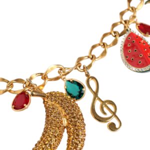 Dolce & Gabbana Gold Tone Brass Fruity Crystal Embellished Waist Chain Belt