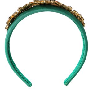 Dolce & Gabbana Green Silk Crystal Embellished Tiara Headband Crown Diadem