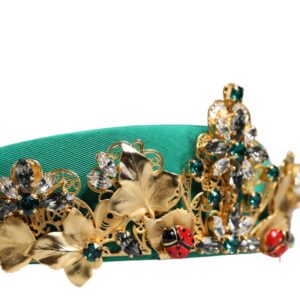 Dolce & Gabbana Green Silk Crystal Embellished Tiara Headband Crown Diadem