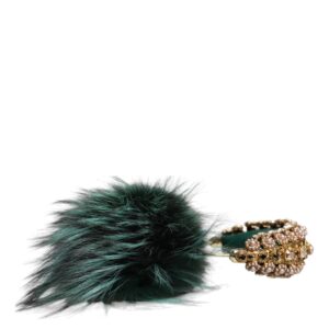 Dolce & Gabbana Green Gold Crystal Fur Headset Audio AUX Headphones