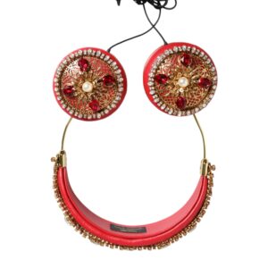 Dolce & Gabbana Red Nappa Leather Floral Crystal Headphone