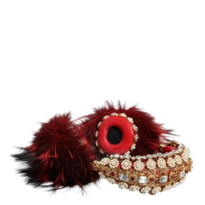 Dolce & Gabbana Red Gold Crystal Fur Headset Audio AUX Headphones