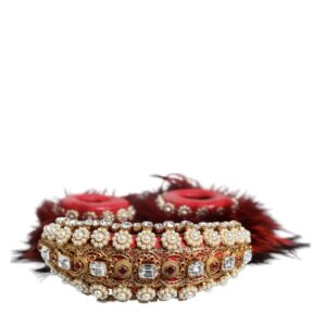 Dolce & Gabbana Red Gold Crystal Fur Headset Audio AUX Headphones