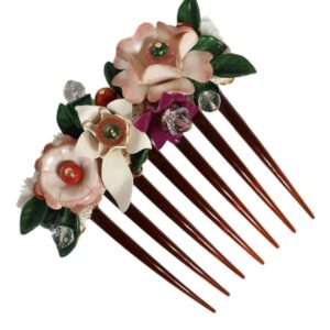 Dolce & Gabbana Brown Plastic Crystal Floral Women Hair Comb