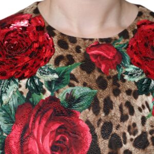 Dolce & Gabbana Brown Leopard Red Roses Cotton A-line Dress