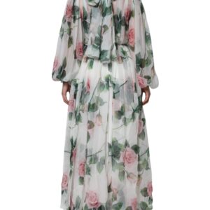 Dolce & Gabbana White Silk Floral Print Long Maxi Dress