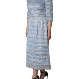 Dolce & Gabbana Light Blue Silver Jacquard A-line Midi Dress