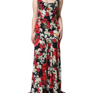 Dolce & Gabbana Black Floral Silk Sleeveless Long Gown Dress