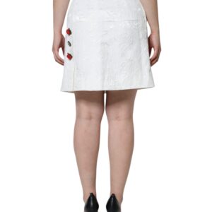 Dolce & Gabbana White Floral Brocade Embellished Mini Skirt