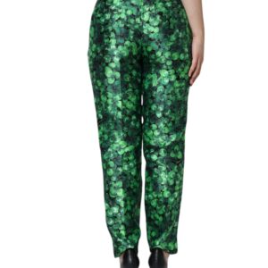 Dolce & Gabbana Green Clover Silk Satin High Waist Tapered Pants