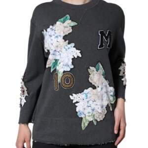 Dolce & Gabbana Gray Hydrangea CollegeStudded Floral Sweater