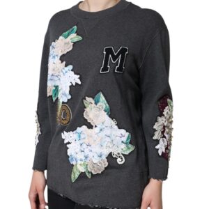 Dolce & Gabbana Gray Hydrangea CollegeStudded Floral Sweater