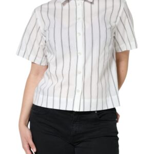 Dolce & Gabbana White Striped Collared Short Sleeve Polo Top