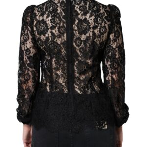 Dolce & Gabbana Black Floral Lace See Through Long Sleeve Top