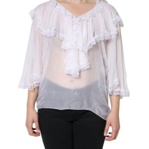 Dolce & Gabbana White Ruffles Lace Long Sleeve Blouse Top