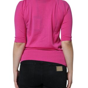 Dolce & Gabbana Pink Wool Button Down Short Sleeve Blouse Top