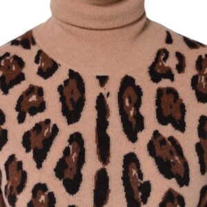 Dolce & Gabbana Beige Leopard Print Wool Turtleneck Top