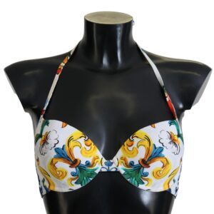 Dolce & Gabbana White Majolica Beachwear Swimwear Bikini Top