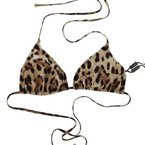 Dolce & Gabbana Brown Leopard Halter Beachwear Swimwear Bikini Top