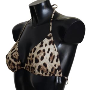 Dolce & Gabbana Brown Leopard Halter Beachwear Swimwear Bikini Top